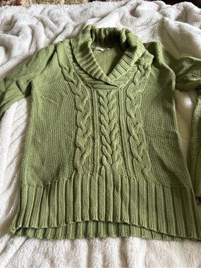 Vintage Old Navy Shawl Collar Cable Knit Sweater - Green